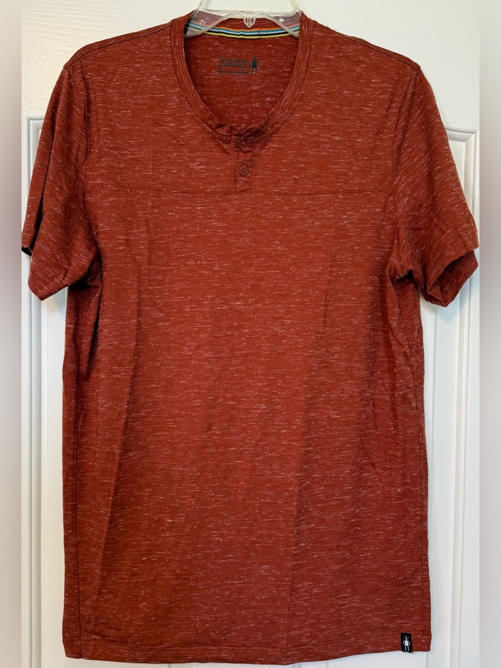 Smartwool Merino Sport 150 Hemp Henley Men’s Medium Rust Orange Wool Shirt